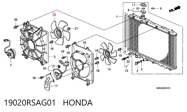 Ventilador derecho del radiador de refrigeración 19020RSAG01 Honda