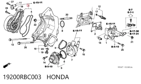 Bomba de agua 19200RBC003 Honda