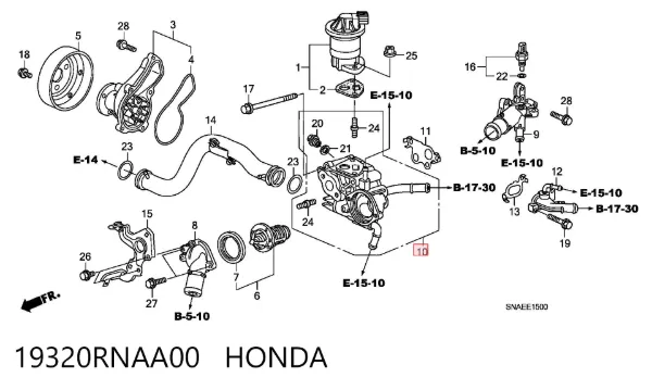 Caja de termostato 19320RNAA00 Honda