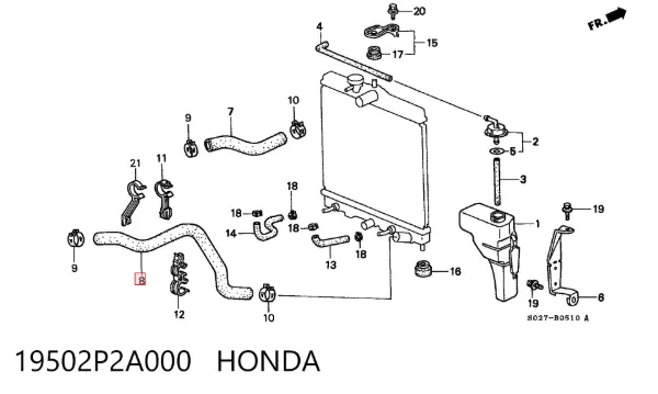 Manguera inferior del radiador 19502P2A000 Honda