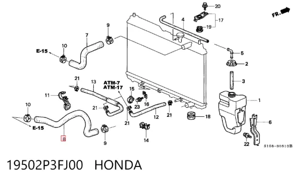 Manguera inferior del radiador 19502P3FJ00 Honda