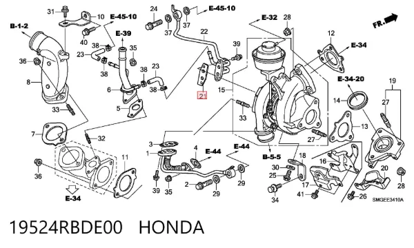 Manguera de refrigerante del turbocompresor, entrada 19524RBDE00 Honda