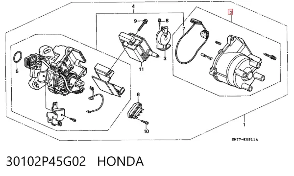 Tapa de distribuidor de encendido 30102P45G02 Honda
