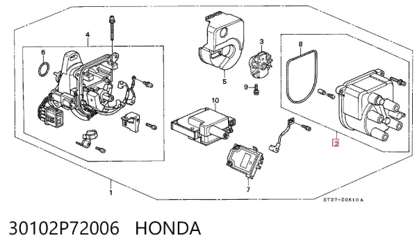 Tapa de distribuidor de encendido 30102P72006 Honda