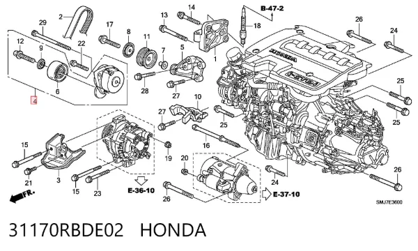 Tensor de correa poli V 31170RBDE02 Honda