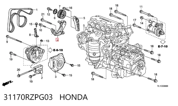 Tensor de correa poli V 31170RZPG03 Honda