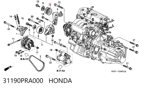 Polea inversión / guía, correa poli V 31190PRA000 Honda