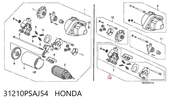 Portaescobillas motor de arranque 31210PSAJ54 Honda