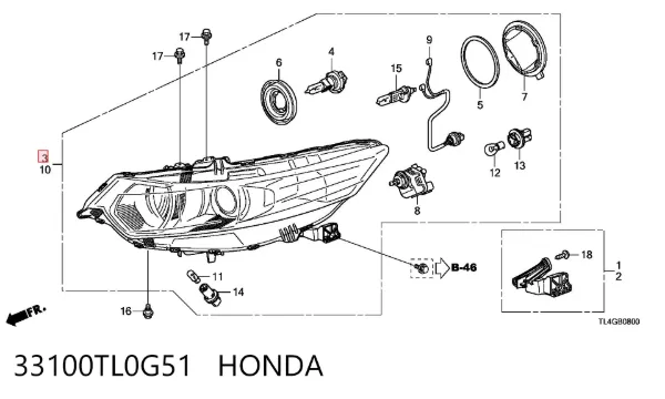 Faro derecho 33100TL0G51 Honda