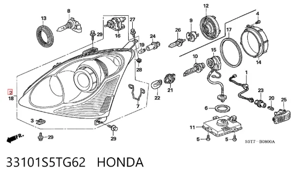 Faro derecho 33101S5TG62 Honda