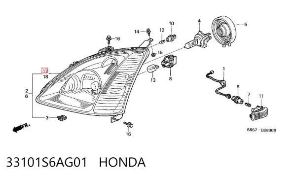 Faro derecho 33101S6AG01 Honda
