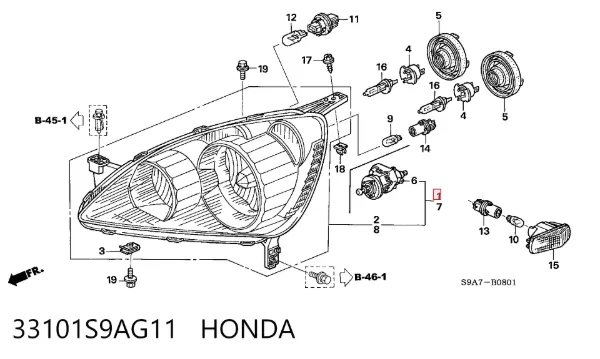 Faro derecho 33101S9AG11 Honda