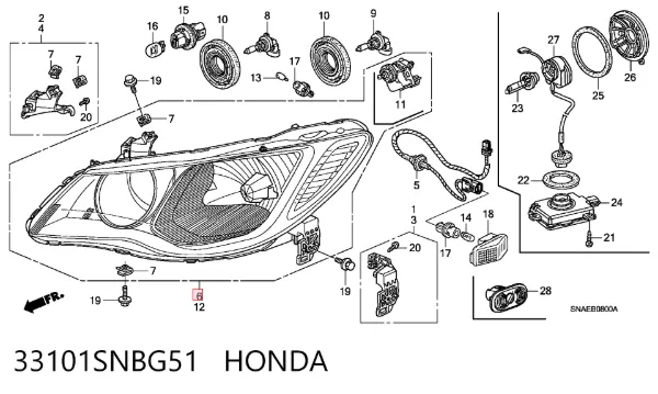 Faro derecho 33101SNBG51 Honda