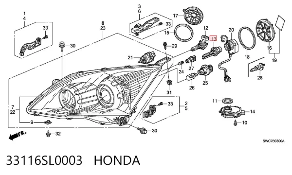 Bombilla de xenón 33116SL0003 Honda