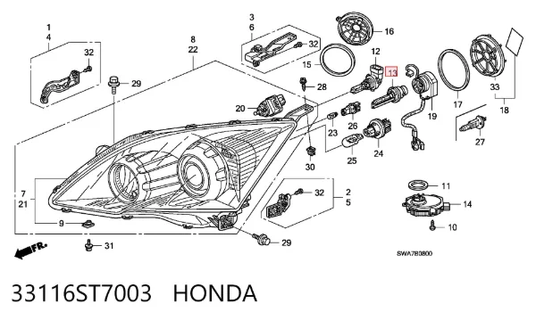 Bombilla de xenón 33116ST7003 Honda