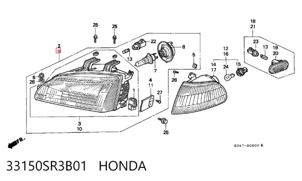 Faro izquierdo 33150SR3B01 Honda