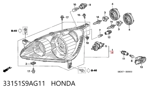 Faro izquierdo 33151S9AG11 Honda