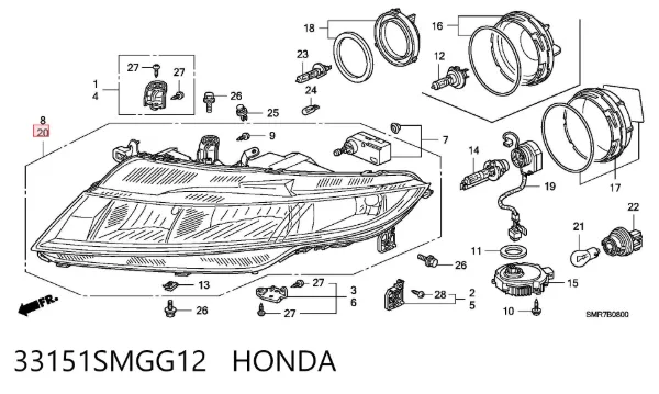 Faro izquierdo 33151SMGG12 Honda