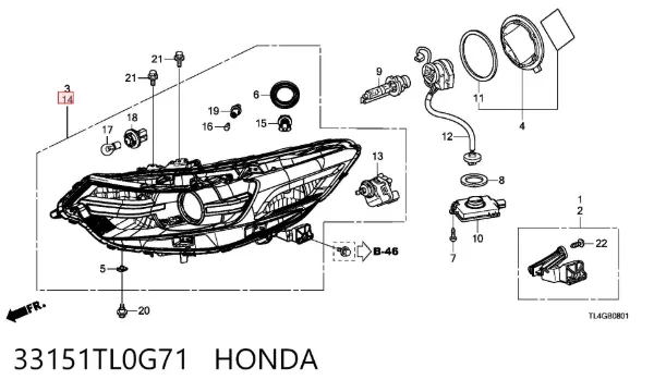 Faro izquierdo 33151TL0G71 Honda