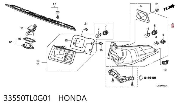 Piloto trasero exterior izquierdo 33550TL0G01 Honda