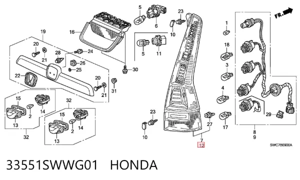 Piloto trasero izquierdo 33551SWWG01 Honda