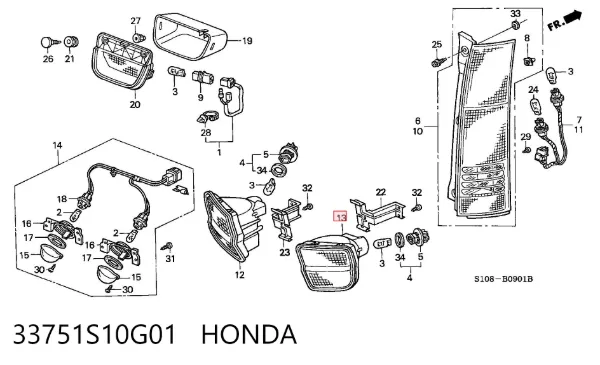 Piloto de marcha atrás derecho 33751S10G01 Honda