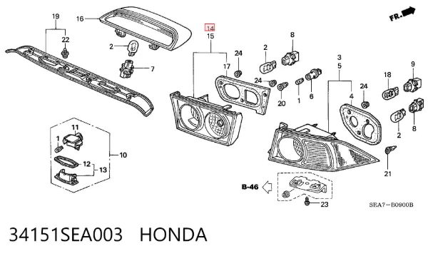 Piloto trasero interior derecho 34151SEA003 Honda
