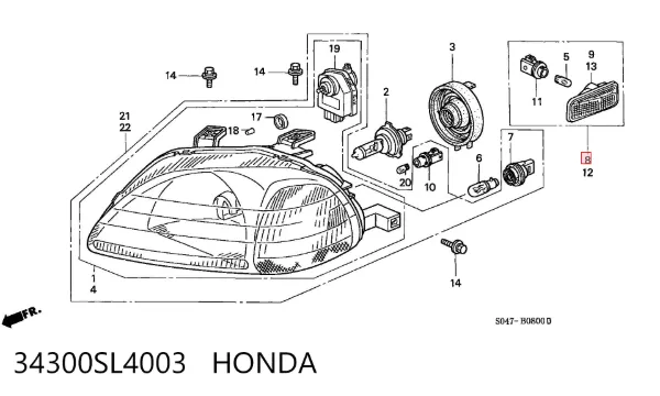 Luz intermitente de guardabarros derecho 34300SL4003 Honda