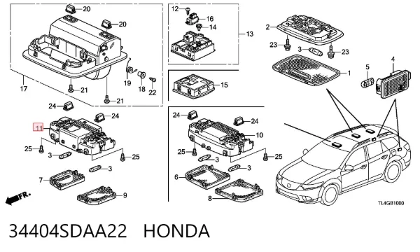 Luz de techo interior (cabina) 34404SDAA22 Honda