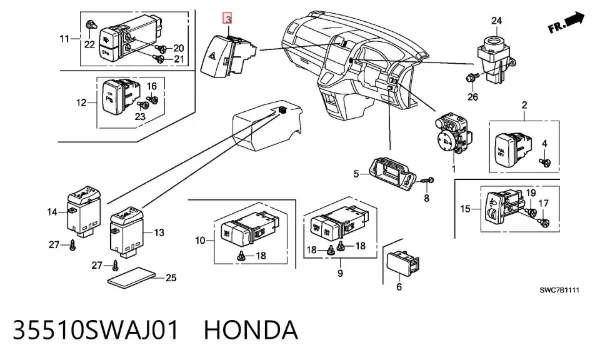 Boton de luz de emergencía 35510SWAJ01 Honda