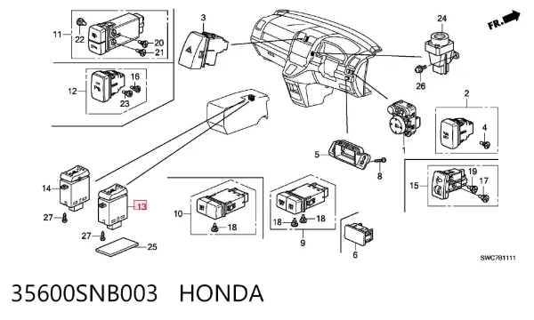Botón de encendido de calefacción del asiento 35600SNB003 Honda