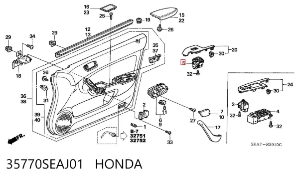 Botón de encendido del motor del elevalunas trasero 35770SEAJ01 Honda