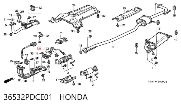 Sonda lambda de oxígeno posterior al catalizador 36532PDCE01 Honda