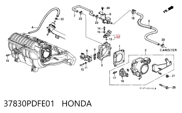 Sensor de presión del colector de admisión 37830PDFE01 Honda