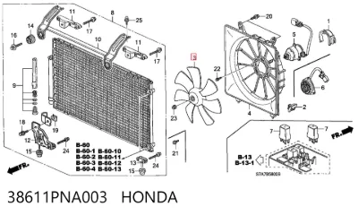 Ventilador del radiador del aire acondicionado HONDA 38611PNA003