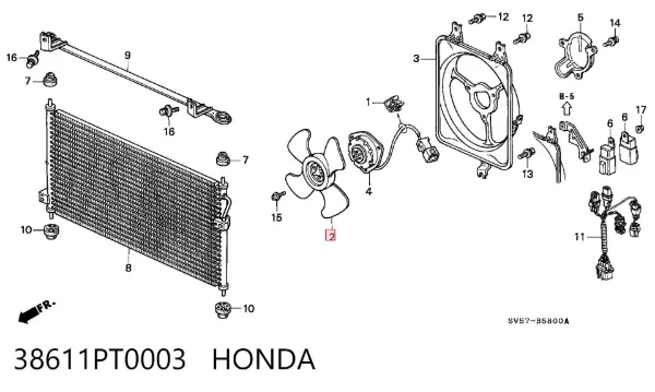 Ventilador para radiador de aire acondicionado 38611PT0003 Honda