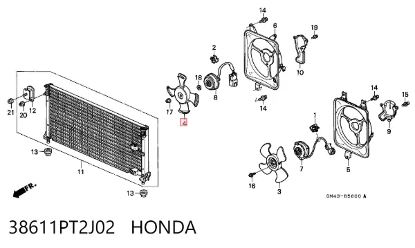 Ventilador eléctrico de aire acondicionado completo (motor y aspa) 38611PT2J02 Honda