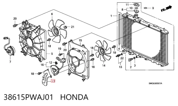 Difusor del radiador del aire acondicionado 38615PWAJ01 Honda