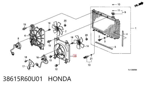 Difusor del radiador del aire acondicionado 38615R60U01 Honda