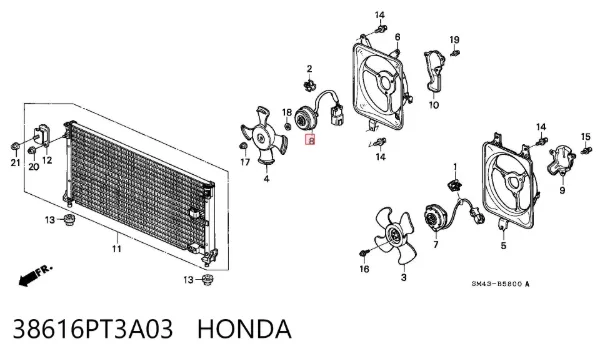 Difusor del radiador del aire acondicionado con ventilador y motor 38616PT3A03 Honda