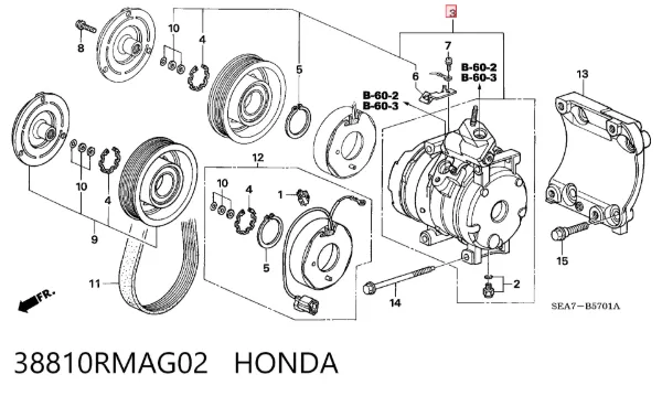 Compresor de aire acondicionado 38810RMAG02 Honda