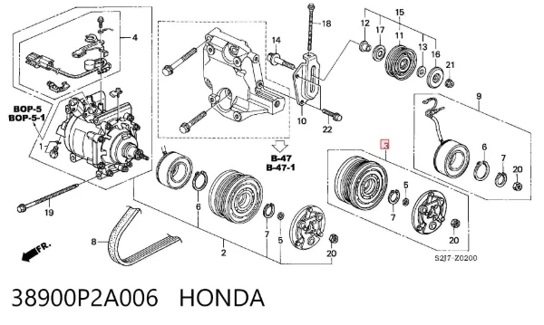 Acoplamiento magnético, compresor del aire acondicionado  38900P2A006 Honda