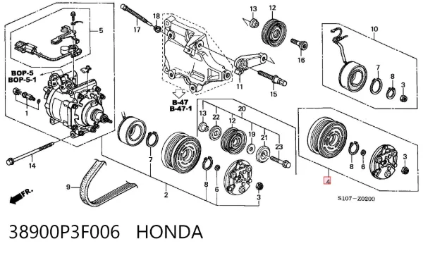 Acoplamiento magnético, compresor del aire acondicionado  Honda HR-V GH