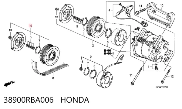 Polea del compresor de aire acondicionado 38900RBA006 Honda