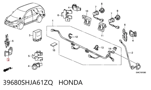 Sensor lateral delantero/trasero de aparcamiento 39680SHJA61ZQ Honda