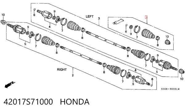 Fuelle exterior del eje de transmisión trasero 42017S71000 Honda