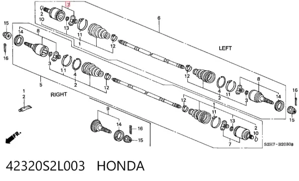 Junta homocinética interior trasera 42320S2L003 Honda