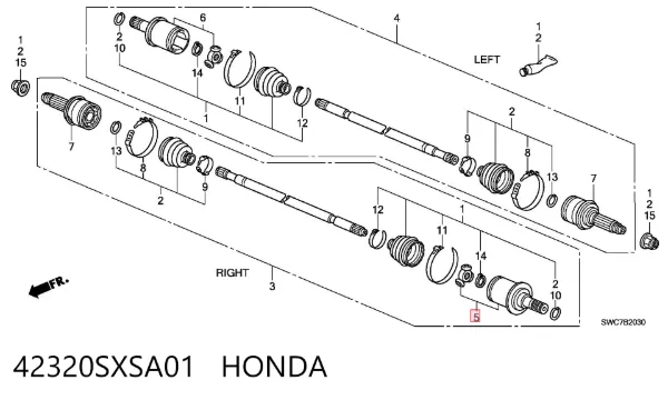 Junta homocinética interior trasera 42320SXSA01 Honda