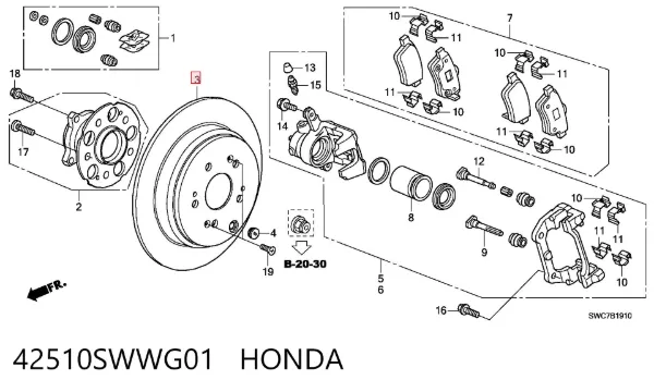 Disco de freno trasero 42510SWWG01 Honda