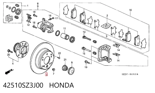 Disco de freno trasero 42510SZ3J00 Honda
